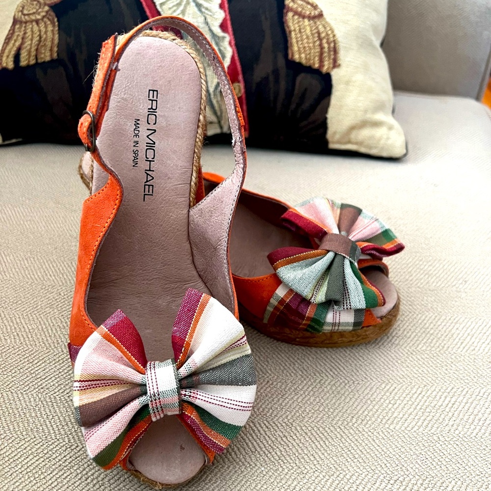 Eric Michael Orange Espadrilles with Multicolor Bow